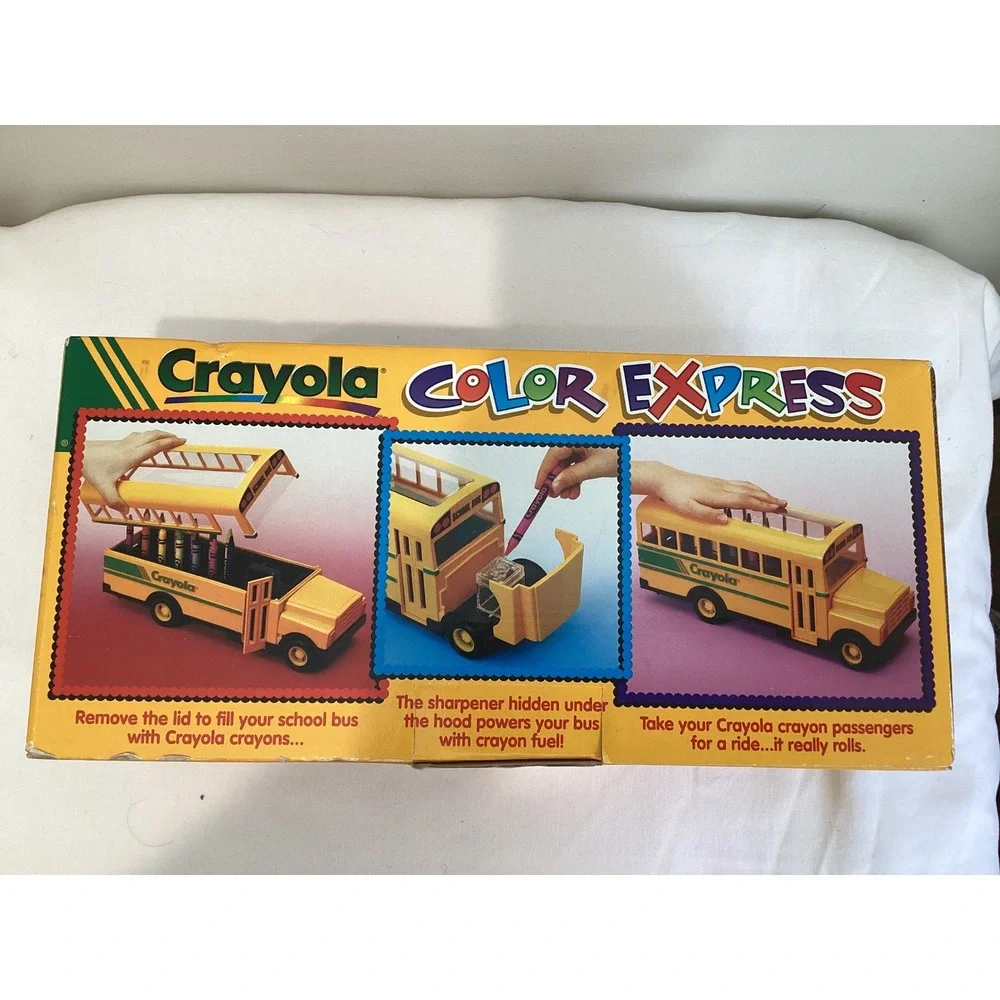 Vintage 1993 Crayola Color Express School Bus Crayon Holder & Sharpener Set